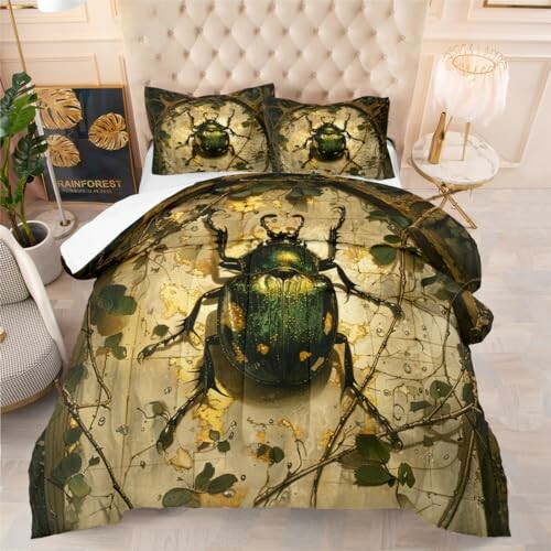 Bedding set with large beetle design.