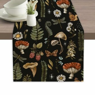 Mushroom Fern Forest Plants Table Runner