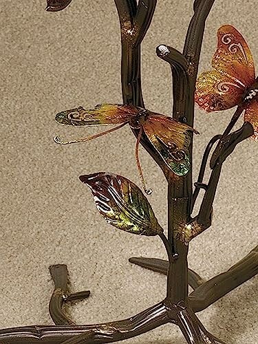 Decorative stand with butterfly and leaf design.