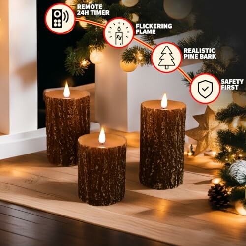 Decorative Christmas candles with remote and safety features.