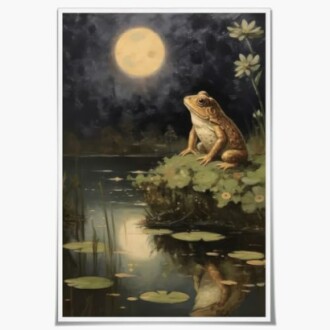 Frog Under The Full Moon Art Print