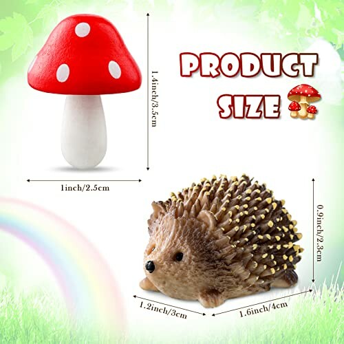 Hedgehog and mushroom decor with size dimensions