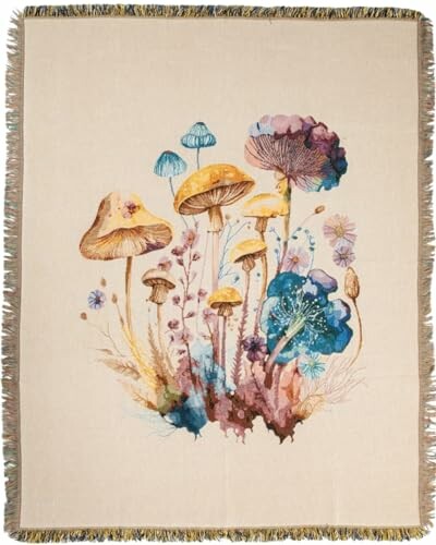 Tapestry with colorful mushrooms and floral design