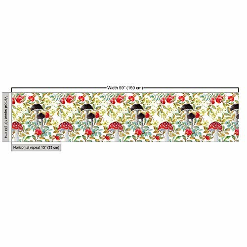 Floral and mushroom wallpaper pattern with measurement details