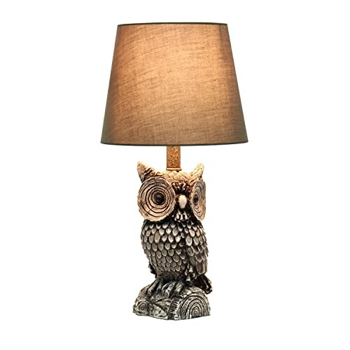 Owl-shaped table lamp with a beige shade