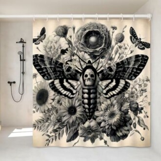 Goth Moth Flower Shower Curtain