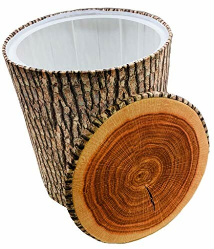 Wooden stump-shaped storage bin with lid