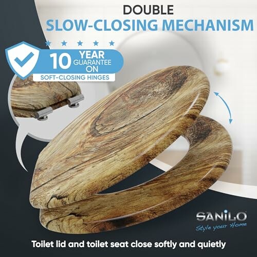 Wooden Toilet Seat with Double Slow-Closing Mechanism