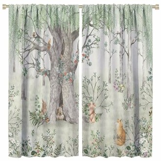 Retro Rustic Forest Animals Blackout Curtains